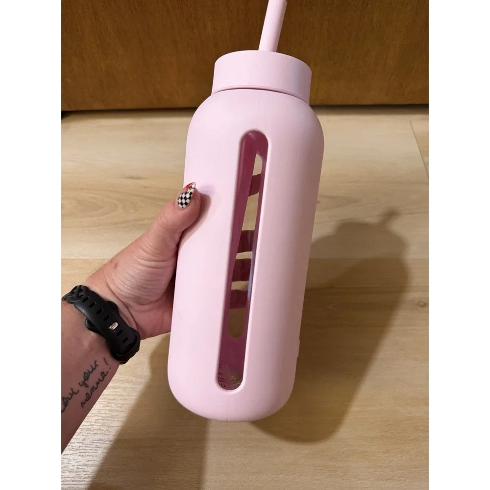 Bink Bottle 36oz Glass Water Bottle Pink Silicone Sleeve with Straw NWOT